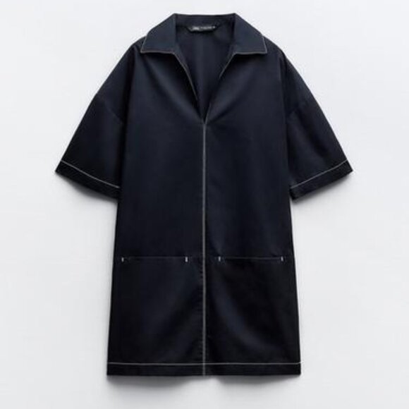 Zara | Contrasting Top Stitching Poplin Dress NWT - Picture 1 of 12